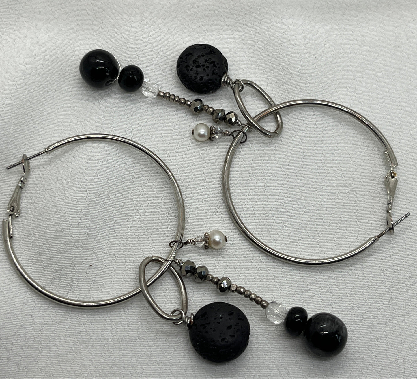 Sølv creoler m. 3 forskellige vedhæng