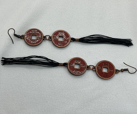 Kobber øreringe med kinesiske lykkemønter