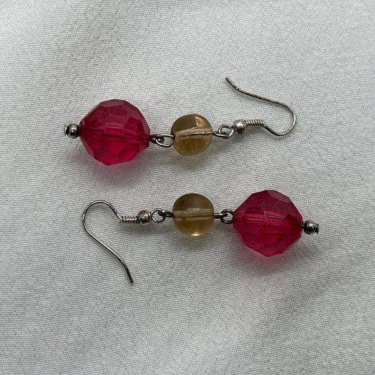 Sølv ørering med pink perle