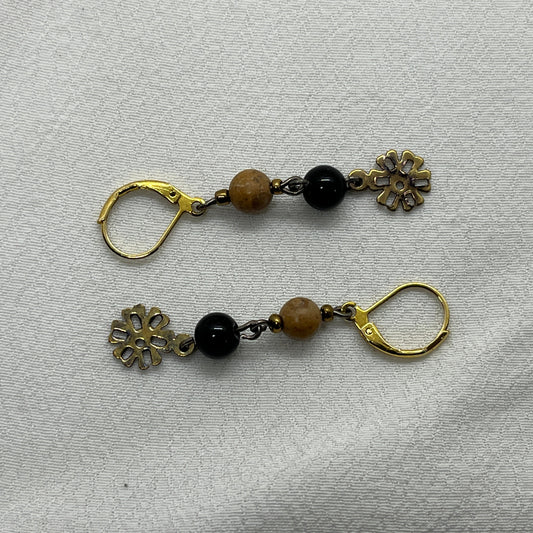 Brioche messing ørering med Jaspis og Onyx