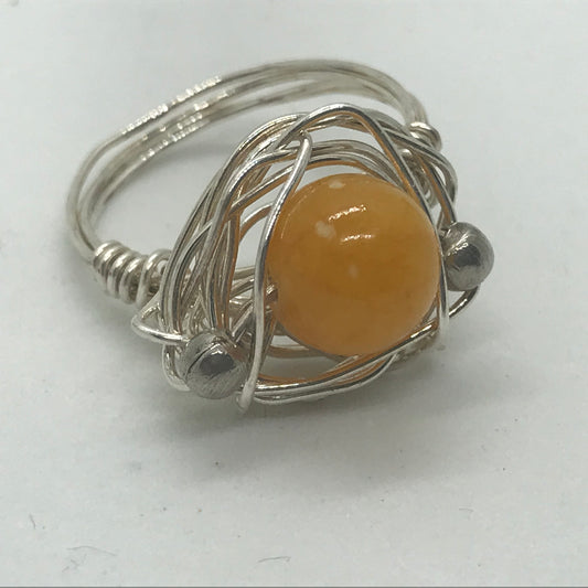 Sølvring med orange Topaz Jade