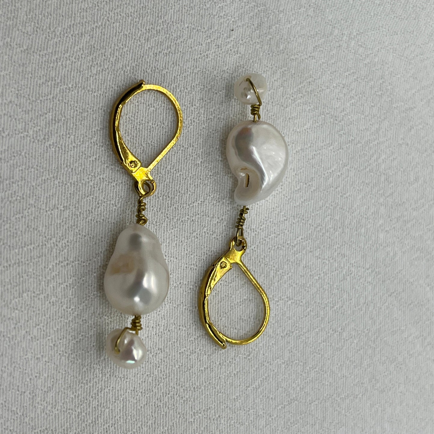 Messing brioche øreringe med store Ferskvandsperler