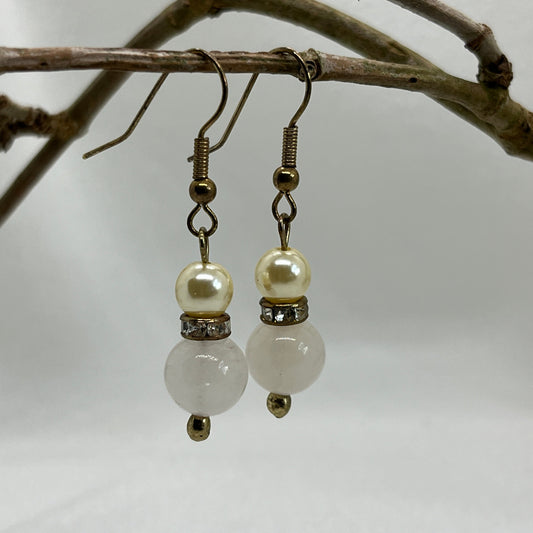 Messing ørering med smuk Rosenkvarts