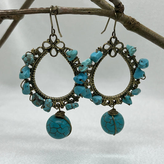 Messing øreringe med Turkiser