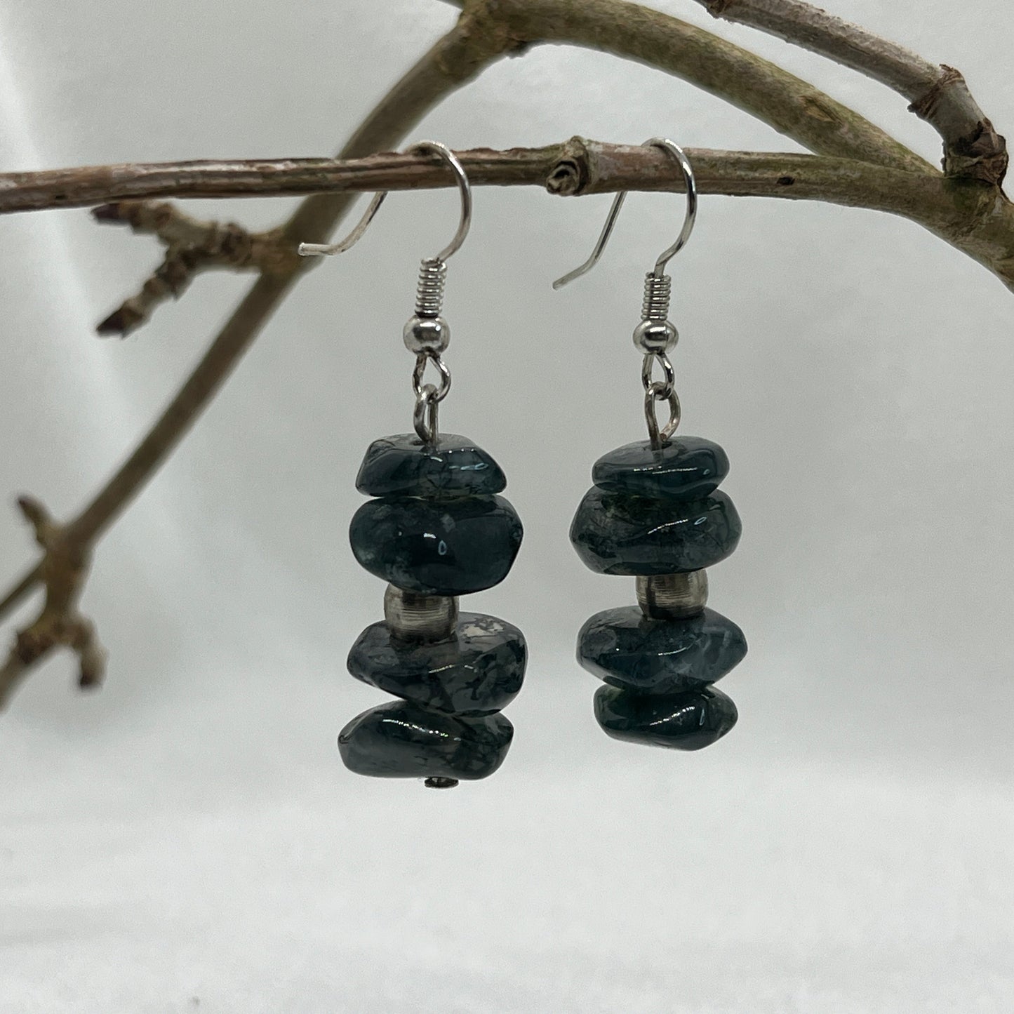 Sølv øreringe med mos-Agater