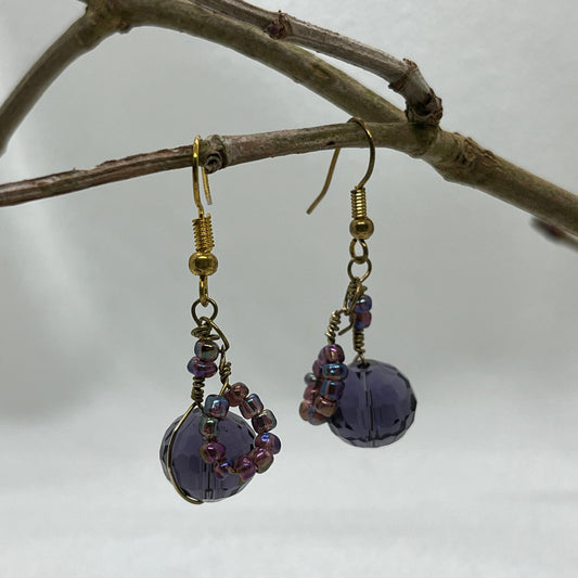 Messing ørering med stor Ametyst