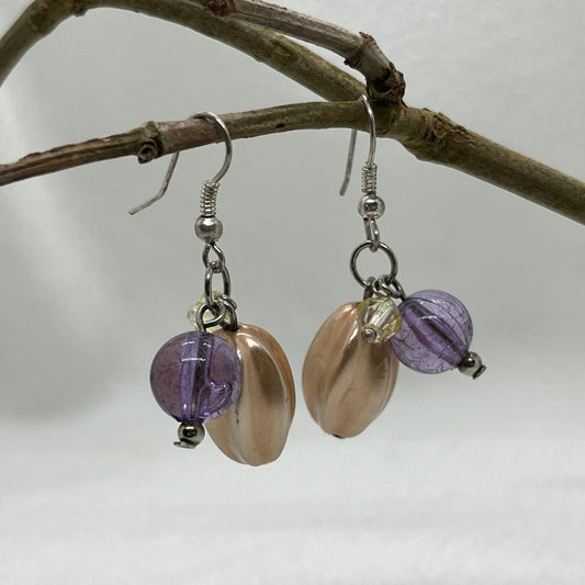 Sølv ørering med rosa og lilla perler