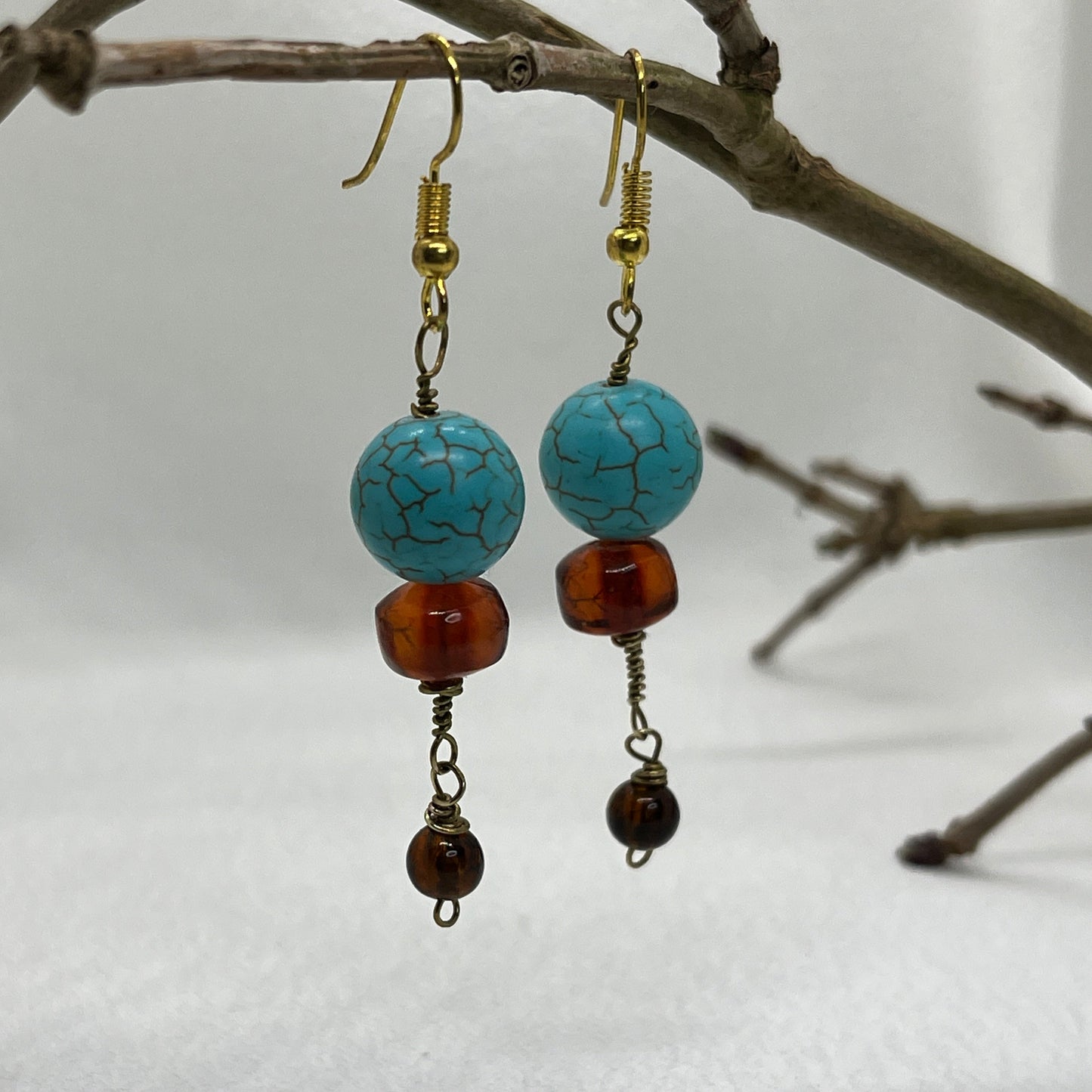 Messing ørering med imiteret turkiser