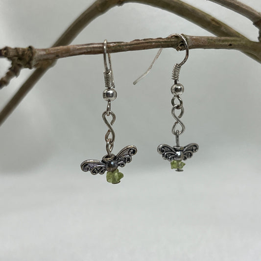 Sølv ørering med grøn engel