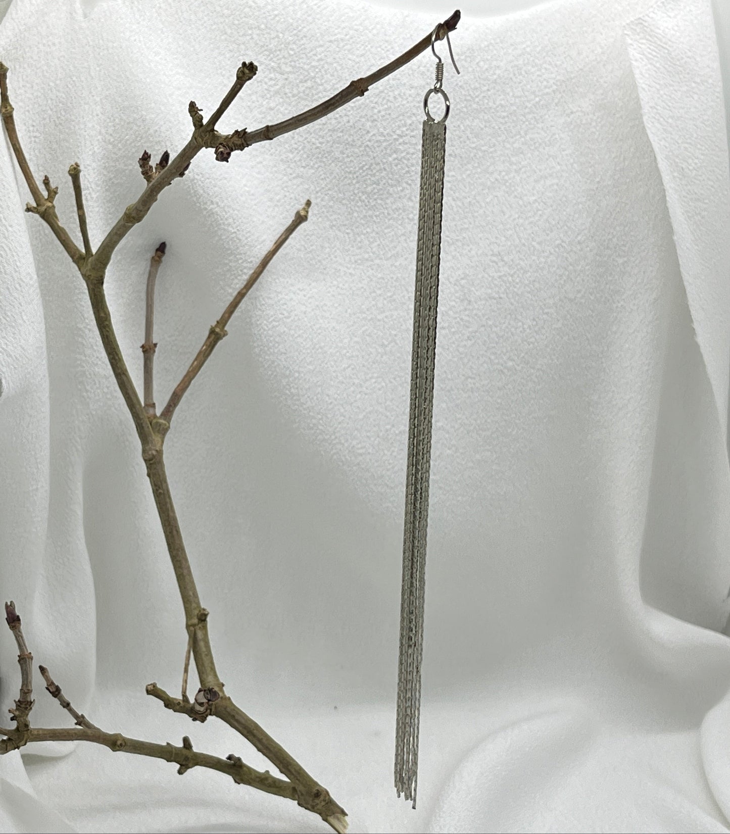 Lang single sølv ørering med bling