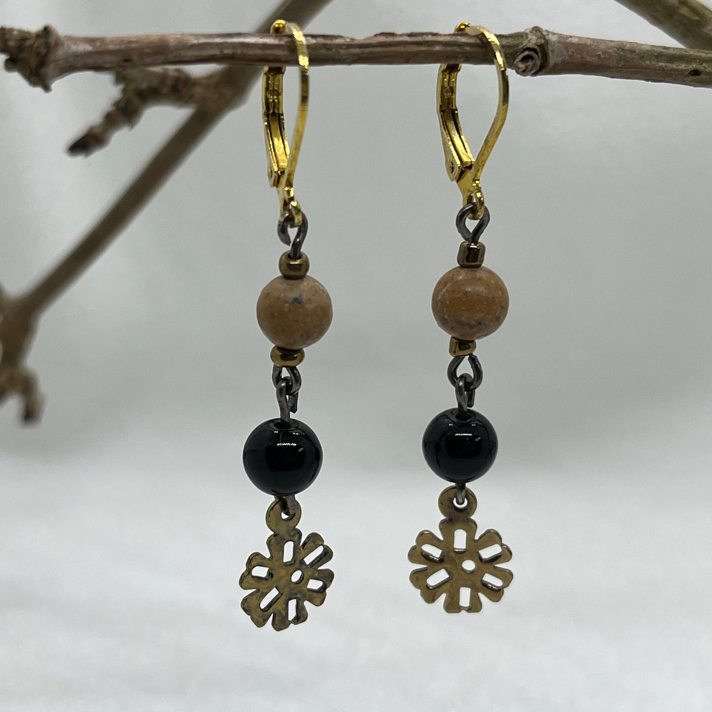 Brioche messing ørering med Jaspis og Onyx