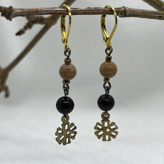 Brioche messing ørering med Jaspis og Onyx