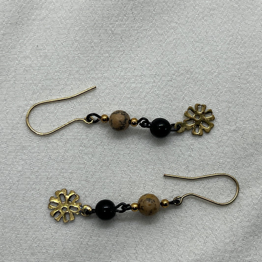 Messing ørering med Jaspis og Onyx