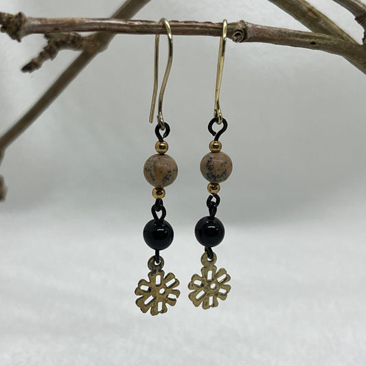 Messing ørering med Jaspis og Onyx