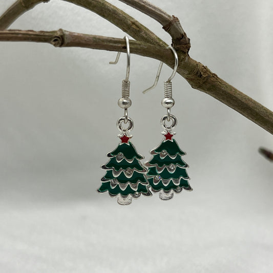 Juletræer på sølv ørering