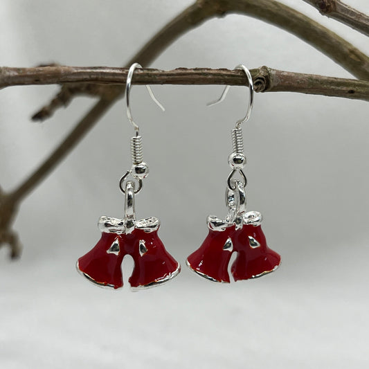 Røde juleklokker på sølv ørering