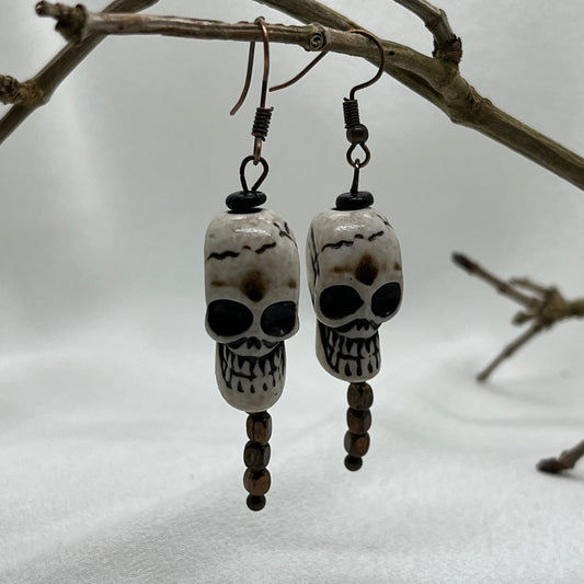 Halloween kobber øreringe  med stort kranium