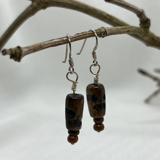 Halloween kobber øreringe med Tigerøje kranium