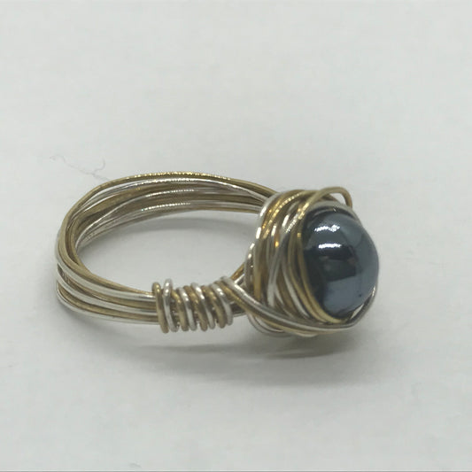 Ring i blandet sølv og messingtråd med Hæmatit